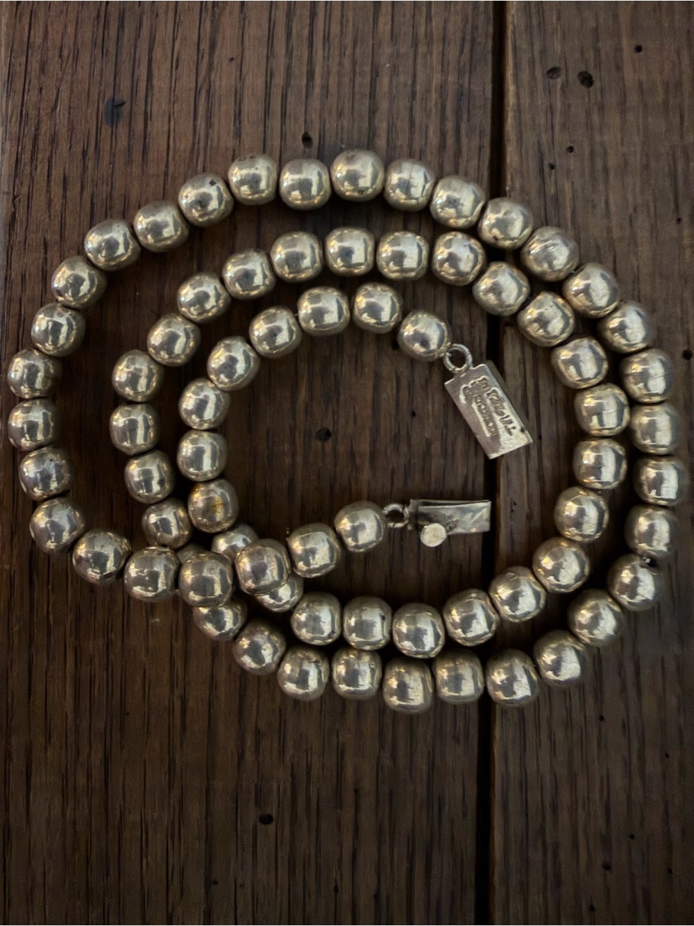 Vintage 925 Sterling Silver Beaded Necklace 24” Heavy Mexican Silver 2.4 oz